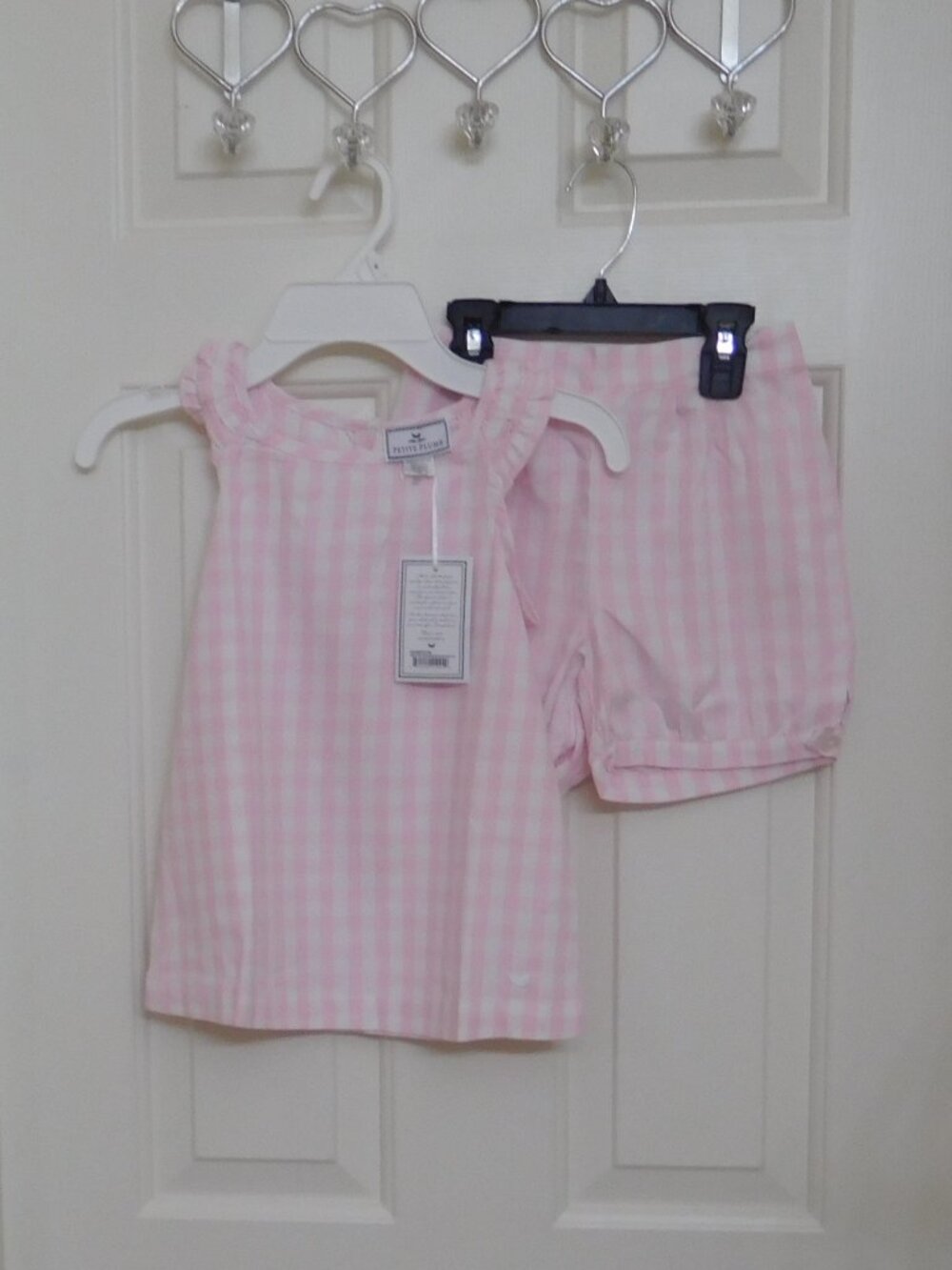 NWT 2pc Petite Plume Pink Gingham Top & Shorts Pajamas sz 7